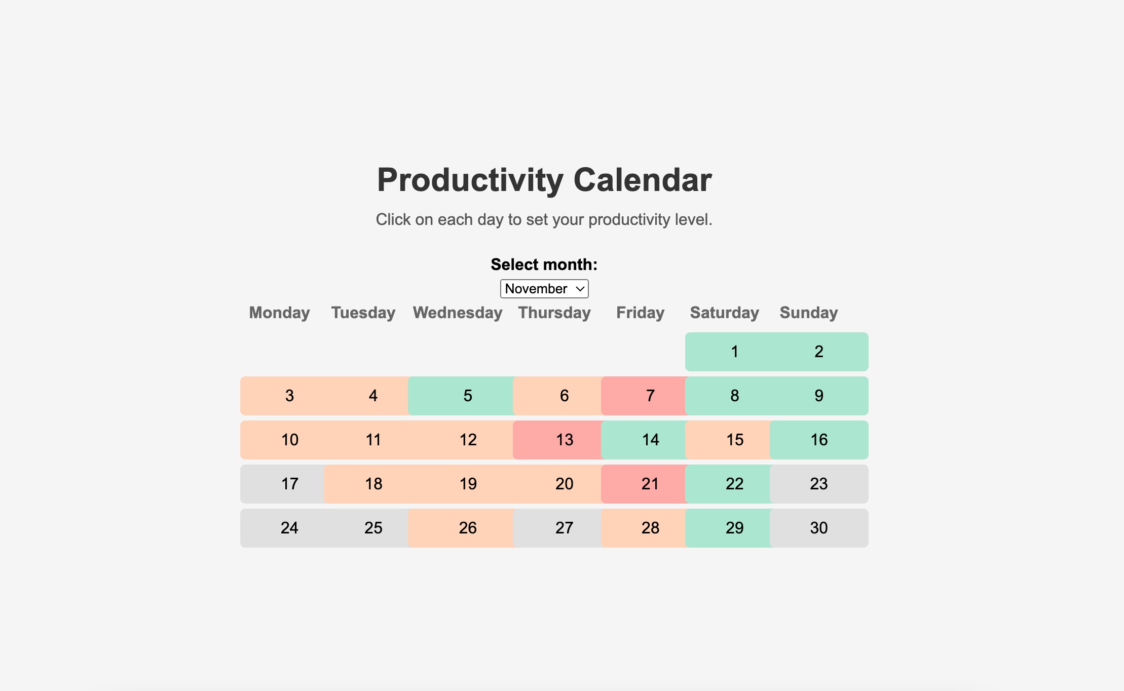 Productivity Calendar